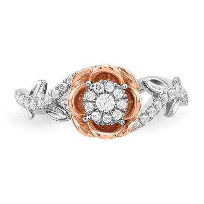 14K Two Tone Rose And White Gold 1/4 Carat Lab Grown Diamond Vs/Si+ G+ Complete Flower Ring