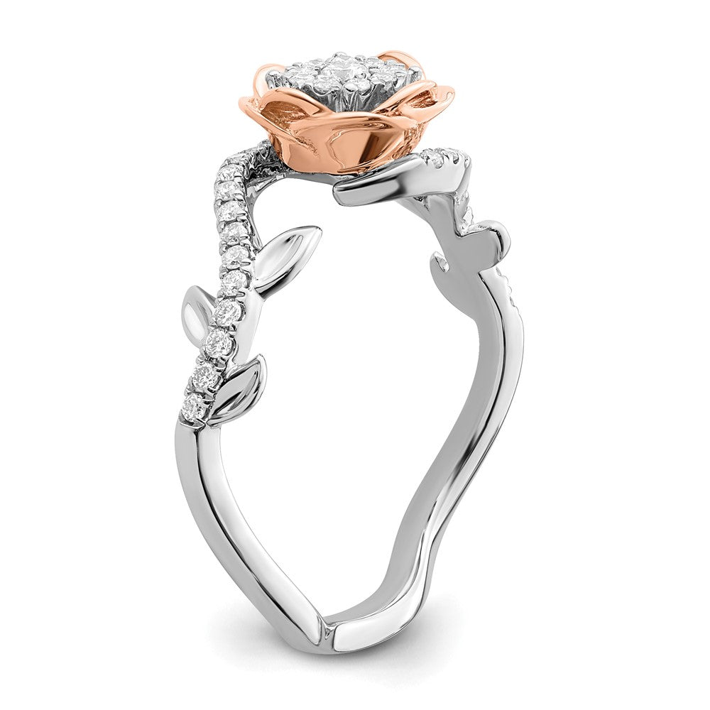 14K Two Tone Rose And White Gold 1/4 Carat Lab Grown Diamond Vs/Si+ G+ Complete Flower Ring