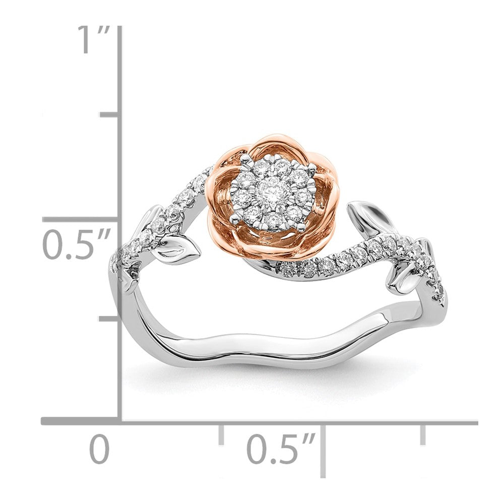 14K Two Tone Rose And White Gold 1/4 Carat Lab Grown Diamond Vs/Si+ G+ Complete Flower Ring