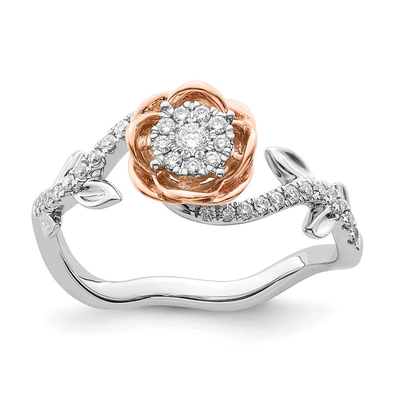 14K Two Tone Rose And White Gold 1/4 Carat Lab Grown Diamond Vs/Si+ G+ Complete Flower Ring
