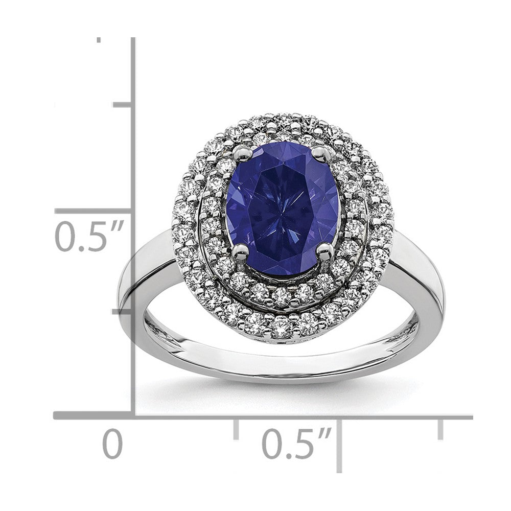 14K White Gold Lab Grown VS/SI FGH Diamond & Created Blue Sapphire Ring