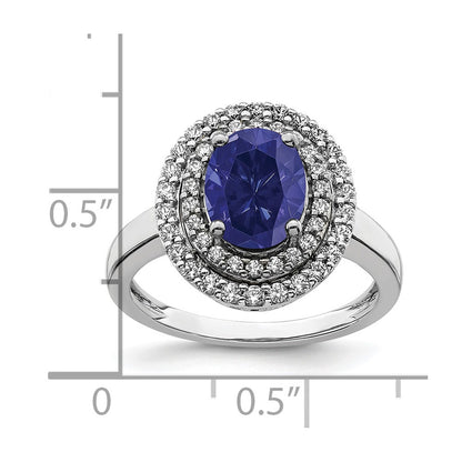 14K White Gold Lab Grown VS/SI FGH Diamond & Created Blue Sapphire Ring
