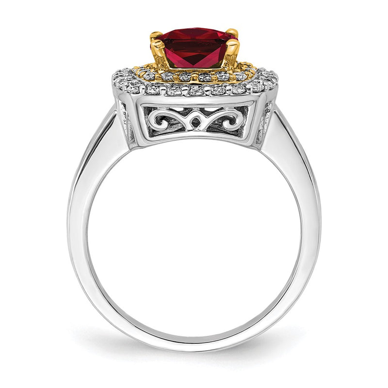 14k Two-Tone 1/2 Ct. Lab Grown Diamond VS/SI+ G+ and Lab Created Ruby Fashion Ring