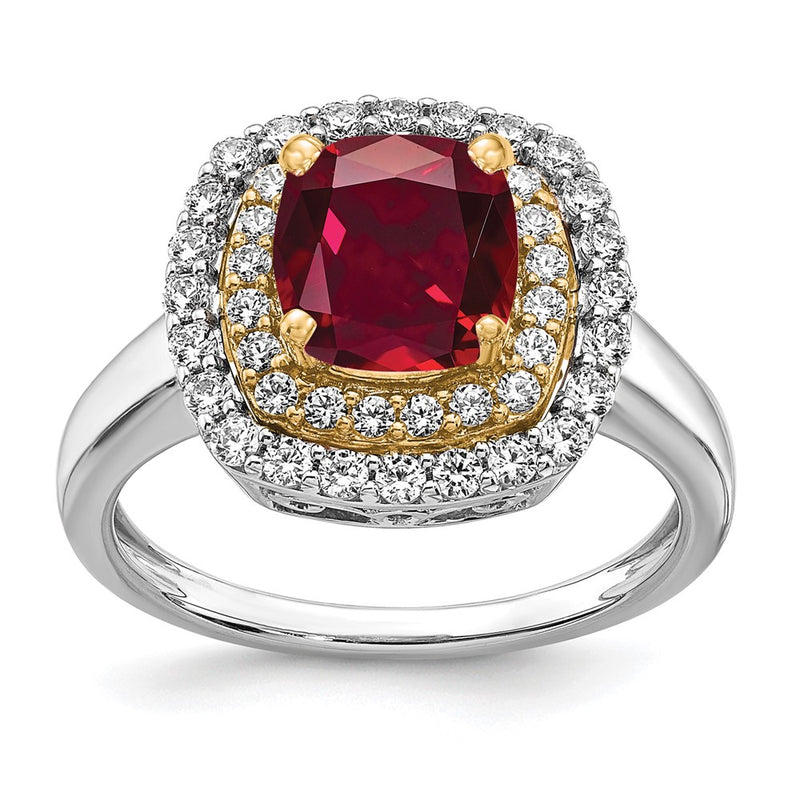 14k Two-Tone 1/2 Ct. Lab Grown Diamond VS/SI+ G+ and Lab Created Ruby Fashion Ring