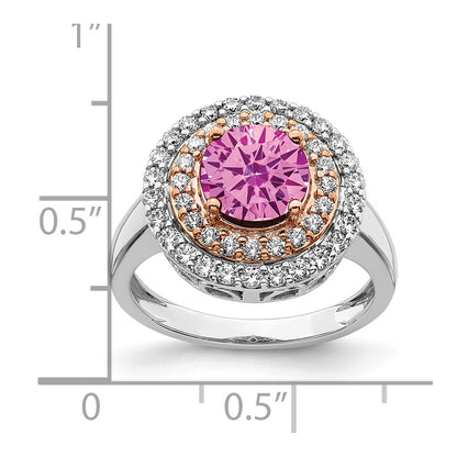 14K White/Rose Gold Two-Tone Rose and White 5/8 Ct. Lab Grown Diamond VS/SI+ G+ and Lab Created Pink Sapphire Fashion Ring