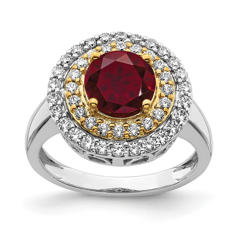 14k Two-Tone Lab Grown VS/SI FGH Diamond & Created Ruby Ring
