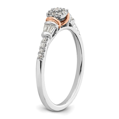 14K White/Rose Gold White And Rose Cluster 1/5 Carat Round/Baguette Diamond Complete Engagement Ring