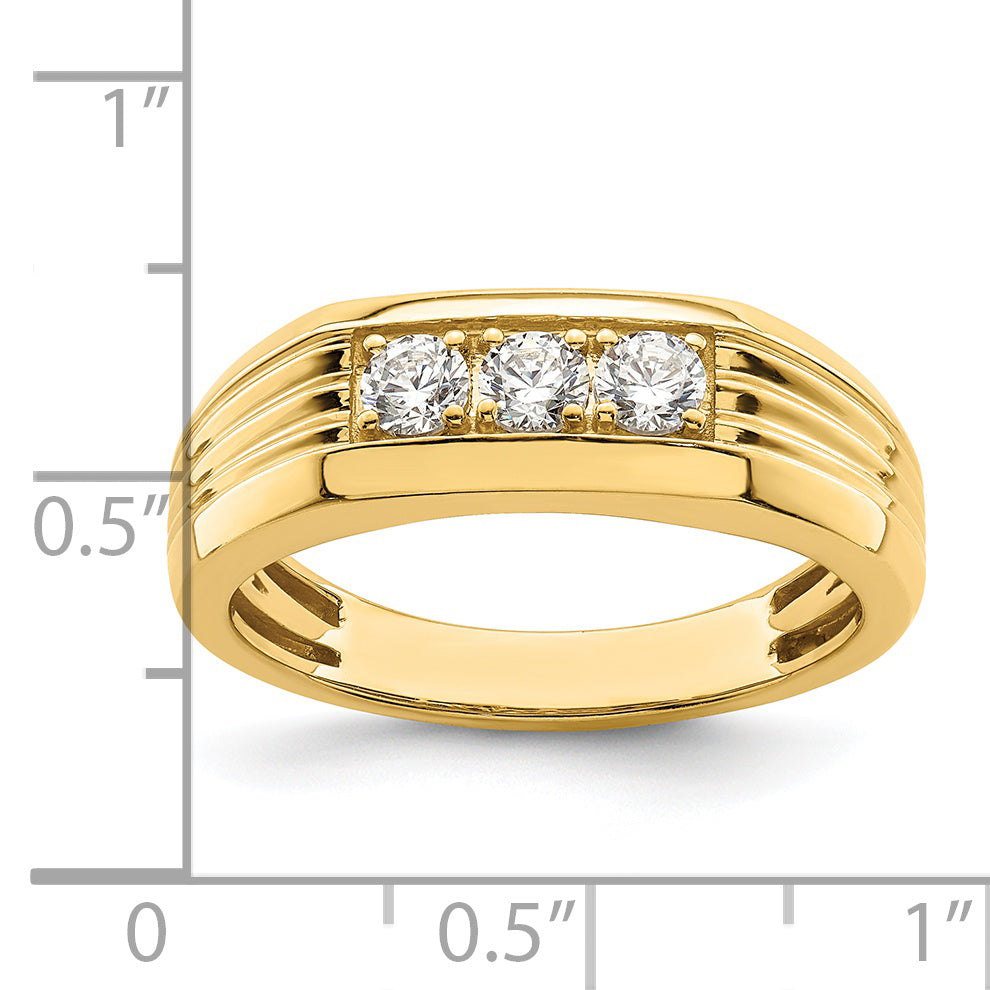 14K Yellow Gold 3 Stone 1/2 Carat Diamond Complete Men'S Ring