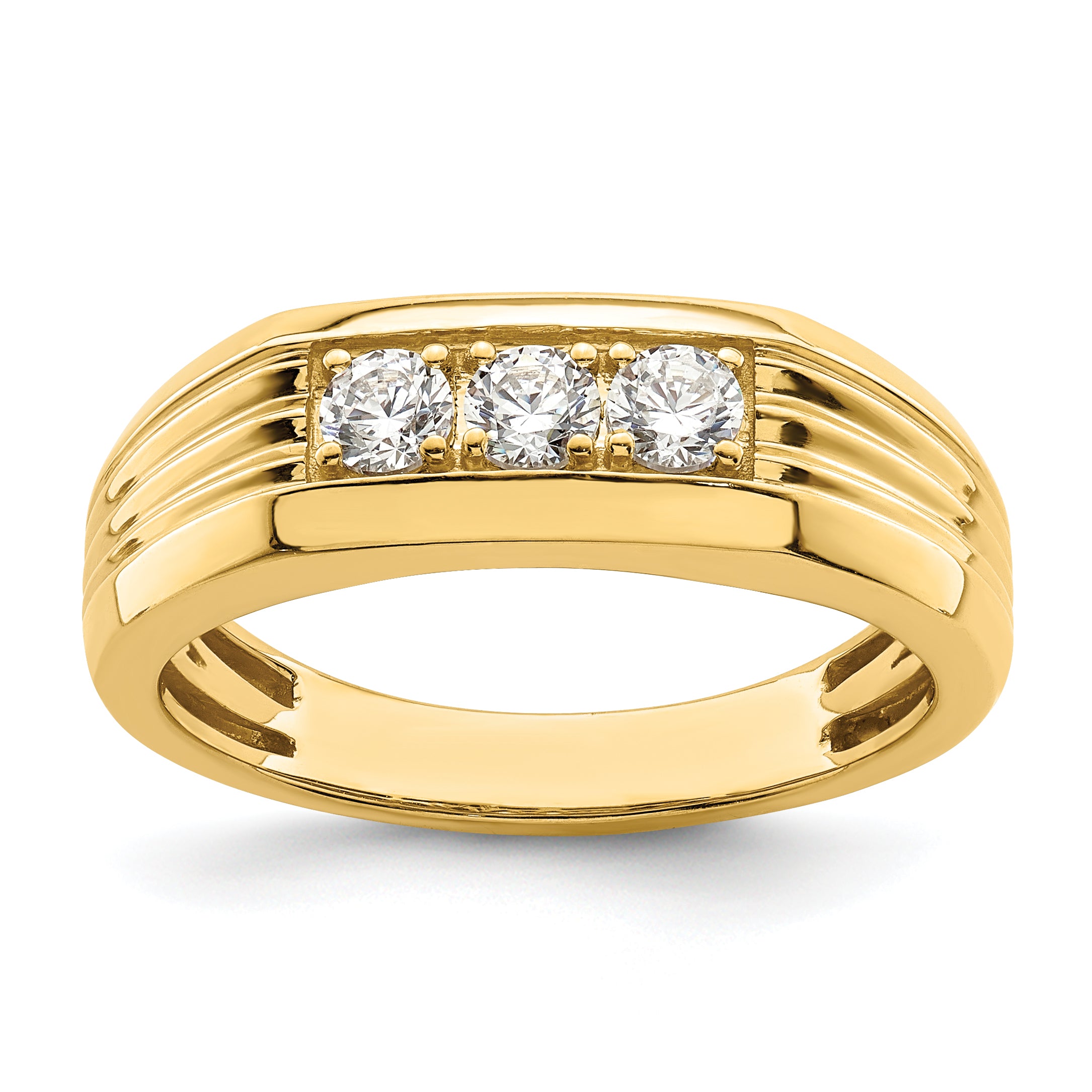 14K Yellow Gold 3 Stone 1/2 Carat Diamond Complete Men'S Ring