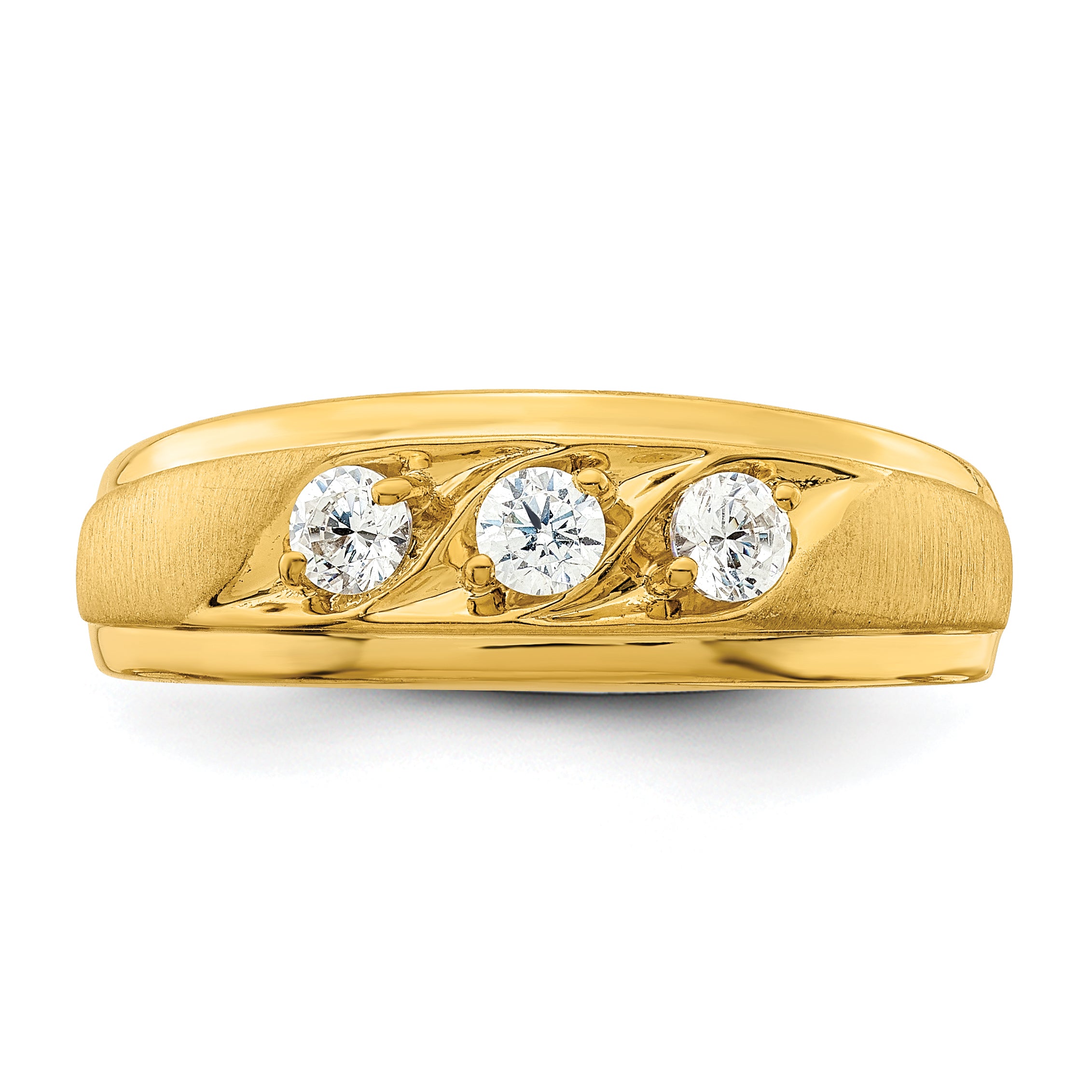 14K Yellow Gold 3 Stone 3/8 Carat Diamond Complete Men'S Ring