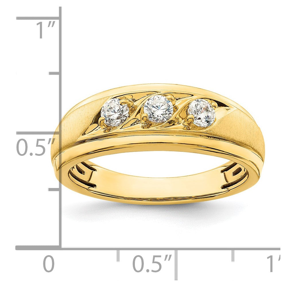 14K Yellow Gold 3 Stone 3/8 Carat Diamond Complete Men'S Ring