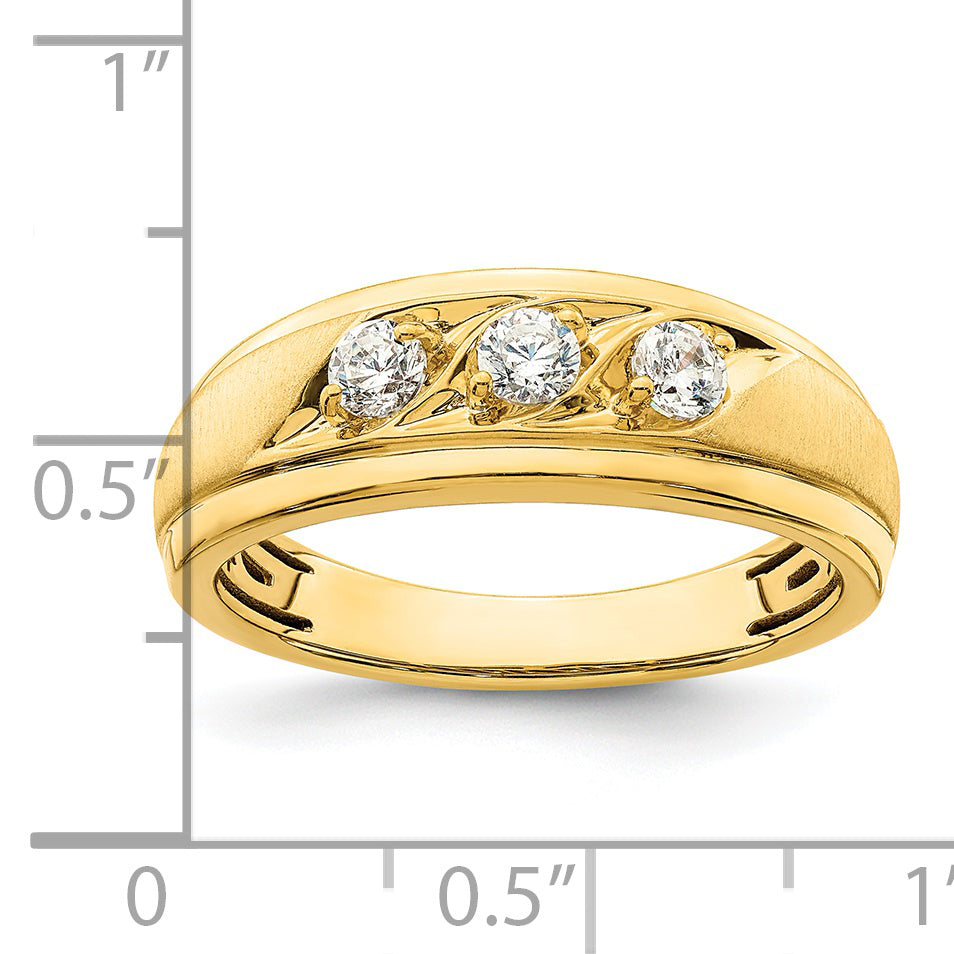 14K Yellow Gold 3 Stone 3/8 Carat Diamond Complete Men'S Ring