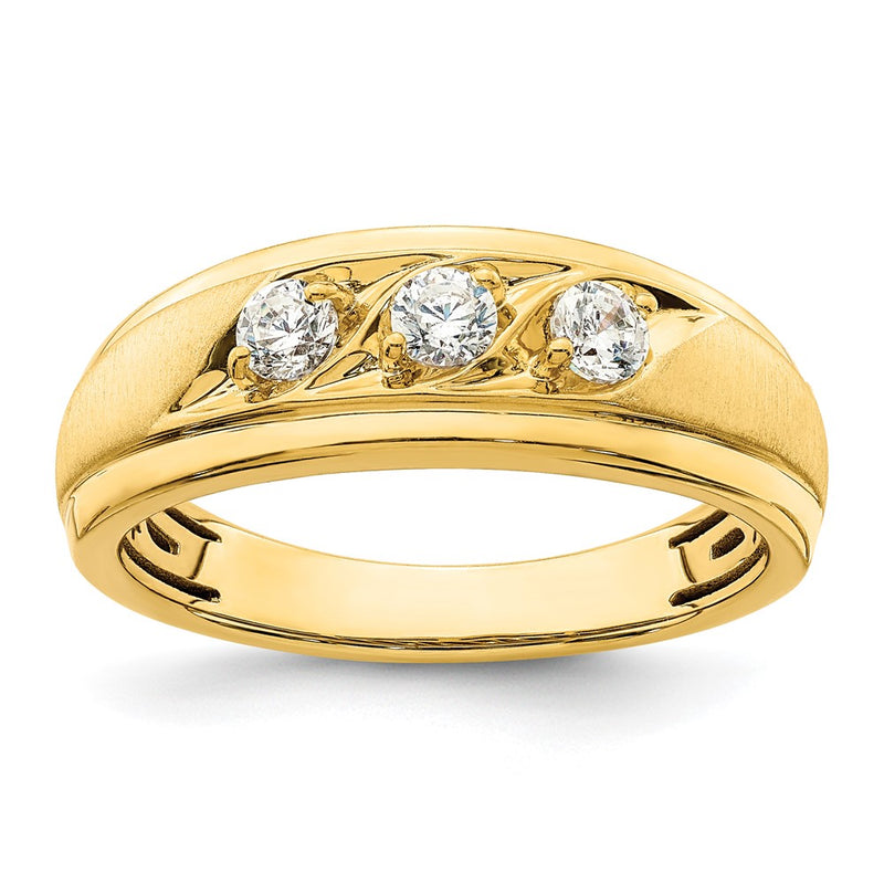 14K Yellow Gold 3 Stone 3/8 Carat Diamond Complete Men'S Ring