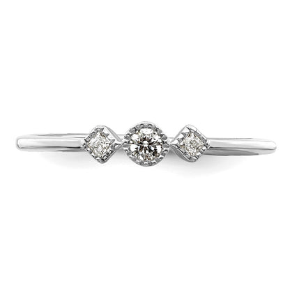14K White Gold Beaded Edge Petite 3-Stone 1/10 carat Round/Princess Diamond Complete Promise/Engagement Ring