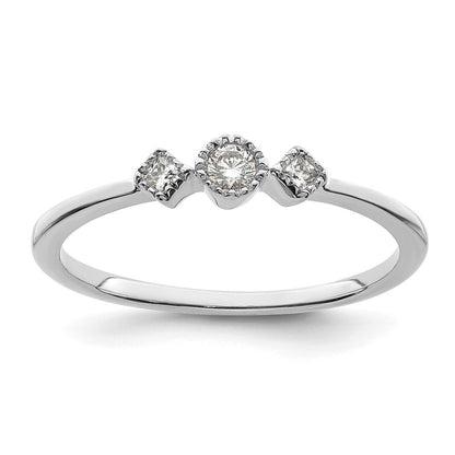 14K White Gold Beaded Edge Petite 3-Stone 1/10 carat Round/Princess Diamond Complete Promise/Engagement Ring