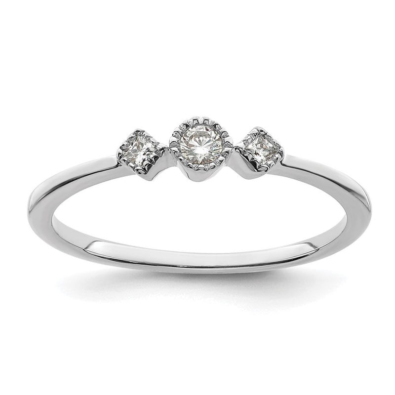 14K White Gold Beaded Edge Petite 3-Stone 1/10 carat Round/Princess Diamond Complete Promise/Engagement Ring