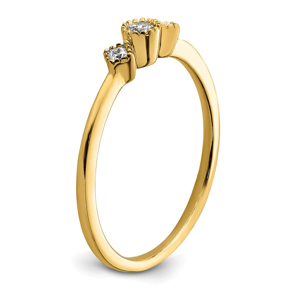 14K Yellow Gold Beaded Edge Petite 3-Stone 1/10 carat Round/Princess Diamond Complete Promise/Engagement Ring