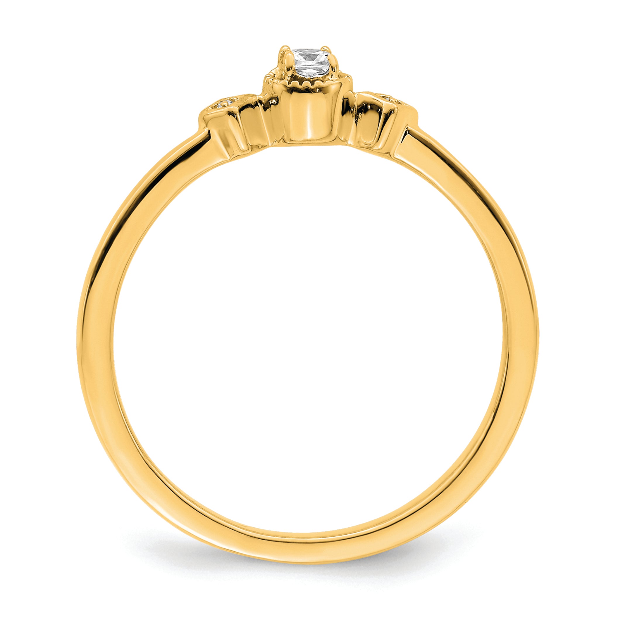 14K Yellow Gold Beaded Edge Petite 3 Stone 1/15 Carat Cushion Diamond Complete Promise/Engagement Ring