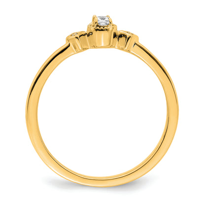 14K Yellow Gold Beaded Edge Petite 3 Stone 1/15 Carat Cushion Diamond Complete Promise/Engagement Ring
