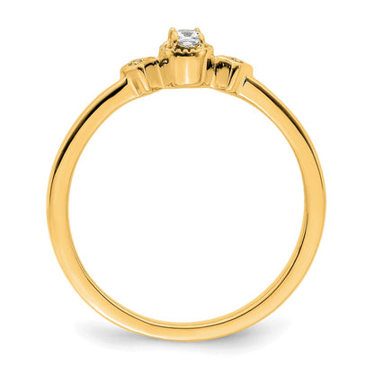 14K Yellow Gold Beaded Edge Petite 3 Stone 1/15 Carat Cushion Diamond Complete Promise/Engagement Ring