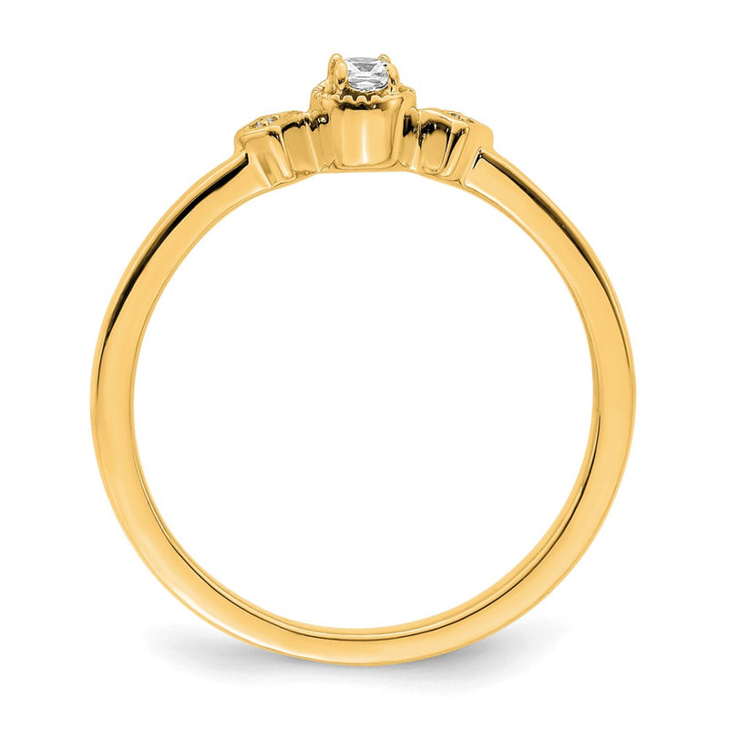 14K Yellow Gold Beaded Edge Petite 3 Stone 1/15 Carat Cushion Diamond Complete Promise/Engagement Ring