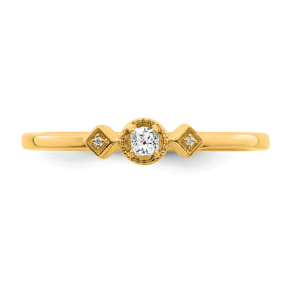 14K Yellow Gold Beaded Edge Petite 3 Stone 1/15 Carat Cushion Diamond Complete Promise/Engagement Ring