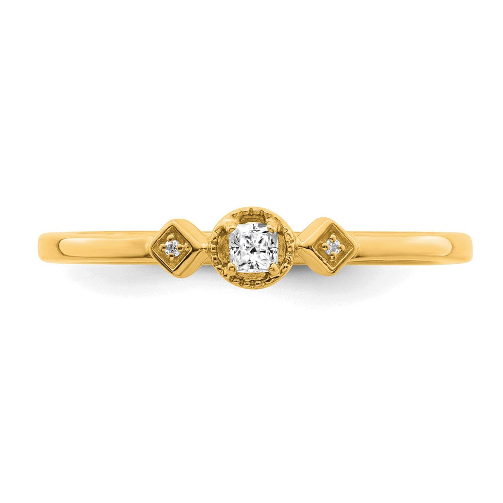 14K Yellow Gold Beaded Edge Petite 3 Stone 1/15 Carat Cushion Diamond Complete Promise/Engagement Ring