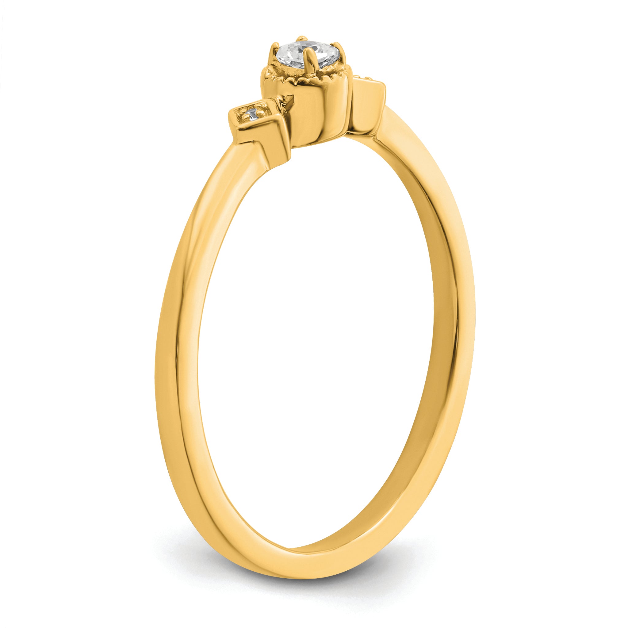 14K Yellow Gold Beaded Edge Petite 3 Stone 1/15 Carat Cushion Diamond Complete Promise/Engagement Ring