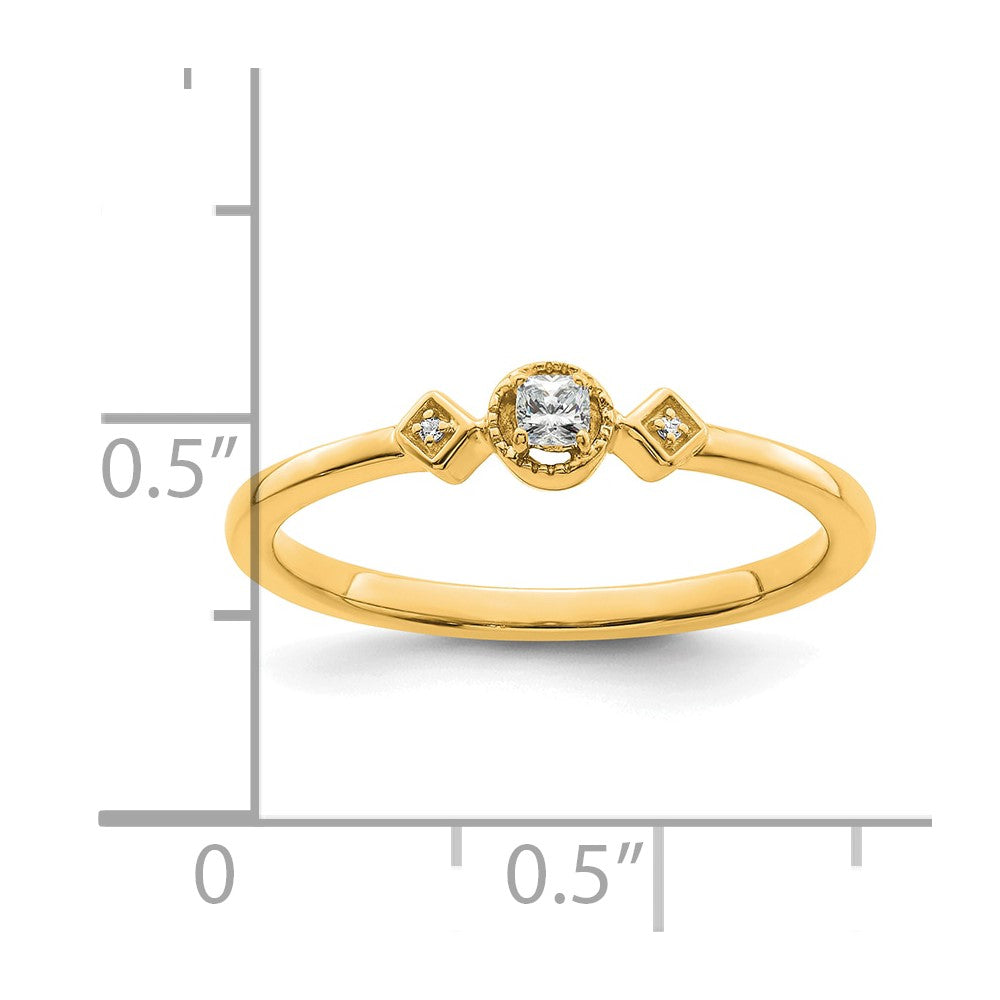 14K Yellow Gold Beaded Edge Petite 3 Stone 1/15 Carat Cushion Diamond Complete Promise/Engagement Ring