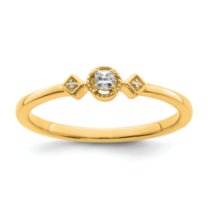 14K Yellow Gold Beaded Edge Petite 3 Stone 1/15 Carat Cushion Diamond Complete Promise/Engagement Ring