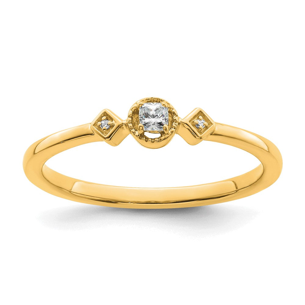 14K Yellow Gold Beaded Edge Petite 3 Stone 1/15 Carat Cushion Diamond Complete Promise/Engagement Ring