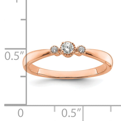 14K Rose Gold Beaded Edge Petite 3 Stone 1/15 Carat Round Diamond Complete Promise/Engagement Ring