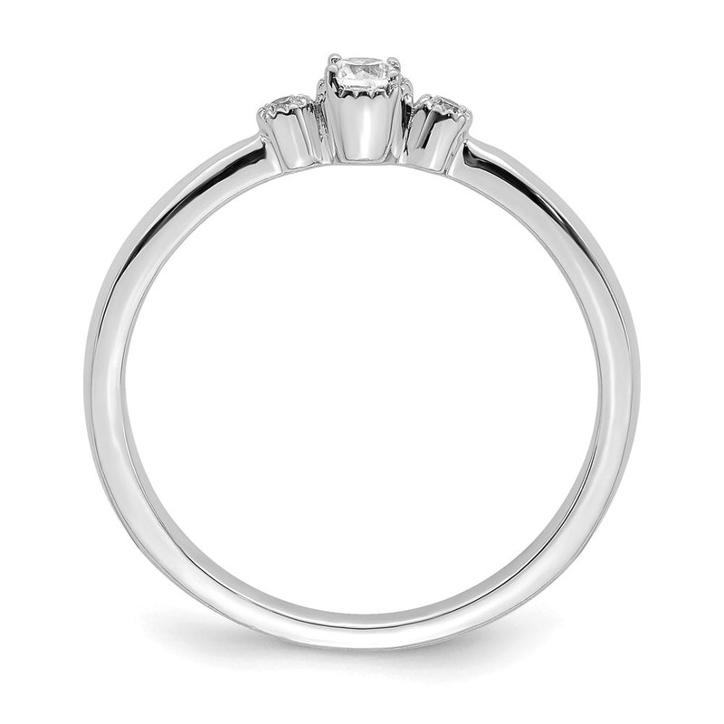 14K White Gold Beaded Edge Petite 3-Stone 1/15 carat Round Diamond Complete Promise/Engagement Ring