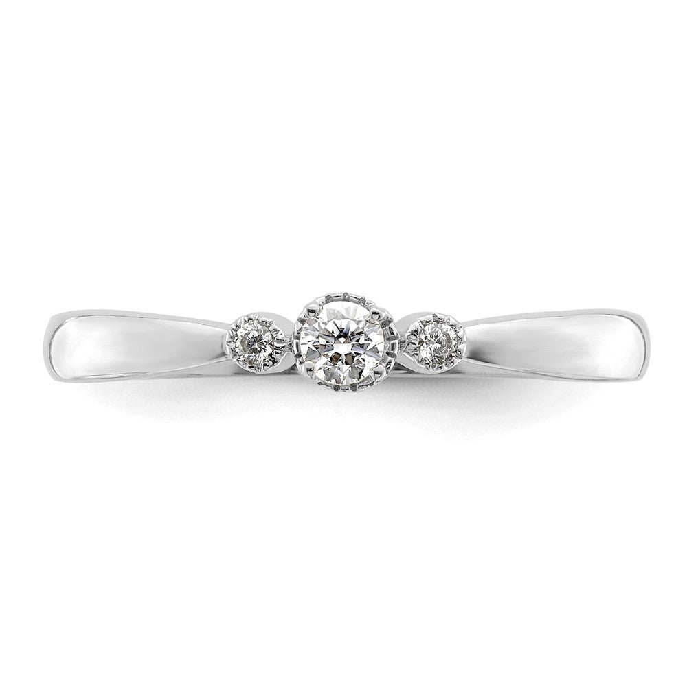 14K White Gold Beaded Edge Petite 3-Stone 1/15 carat Round Diamond Complete Promise/Engagement Ring