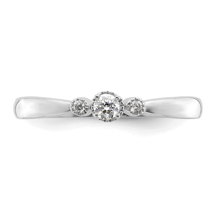14K White Gold Beaded Edge Petite 3-Stone 1/15 carat Round Diamond Complete Promise/Engagement Ring