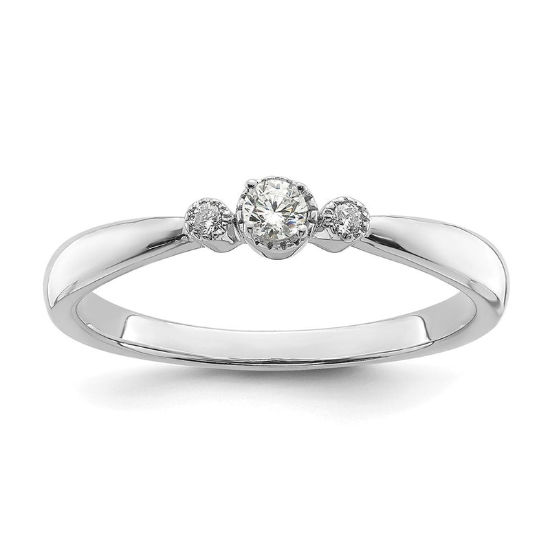 14K White Gold Beaded Edge Petite 3-Stone 1/15 carat Round Diamond Complete Promise/Engagement Ring