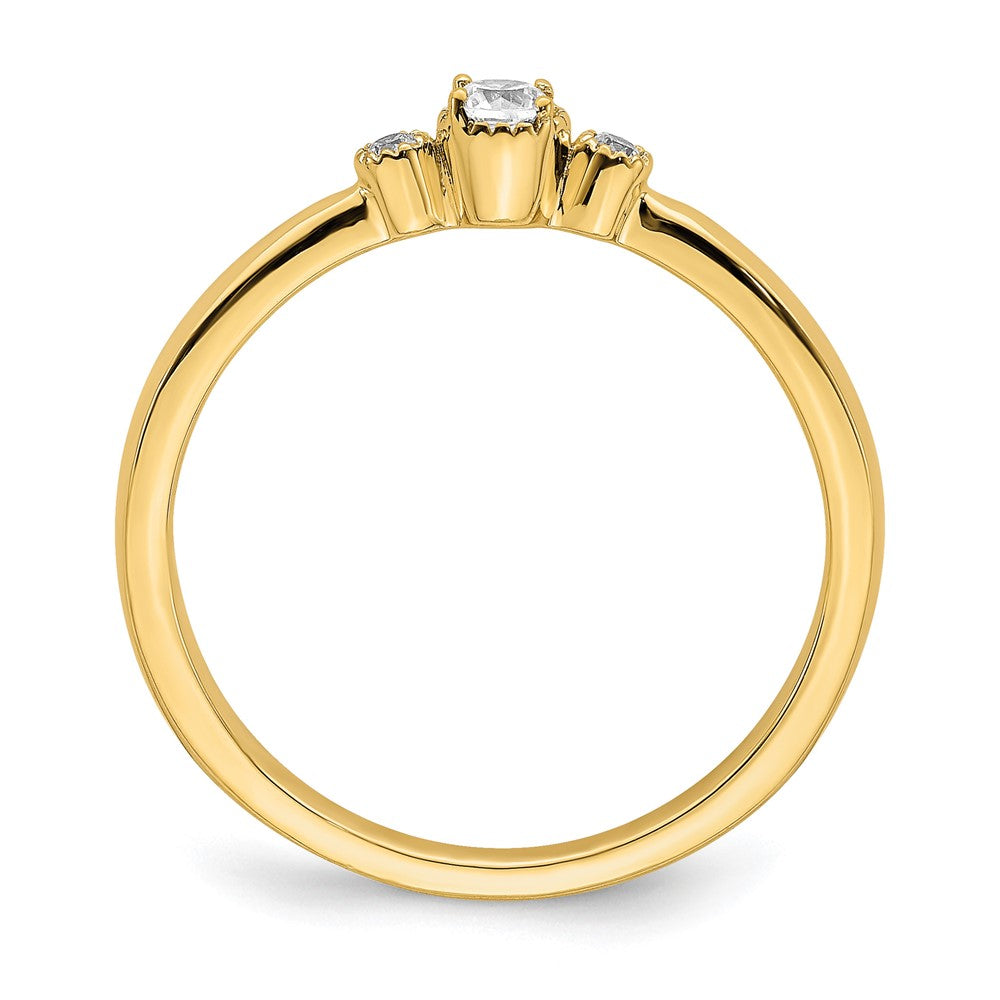 14K Yellow Gold Beaded Edge Petite 3-Stone 1/15 carat Round Diamond Complete Promise/Engagement Ring