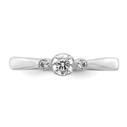 14K White Gold Beaded Edge Petite 3-Stone 1/4 carat Round Diamond Complete Promise/Engagement Ring