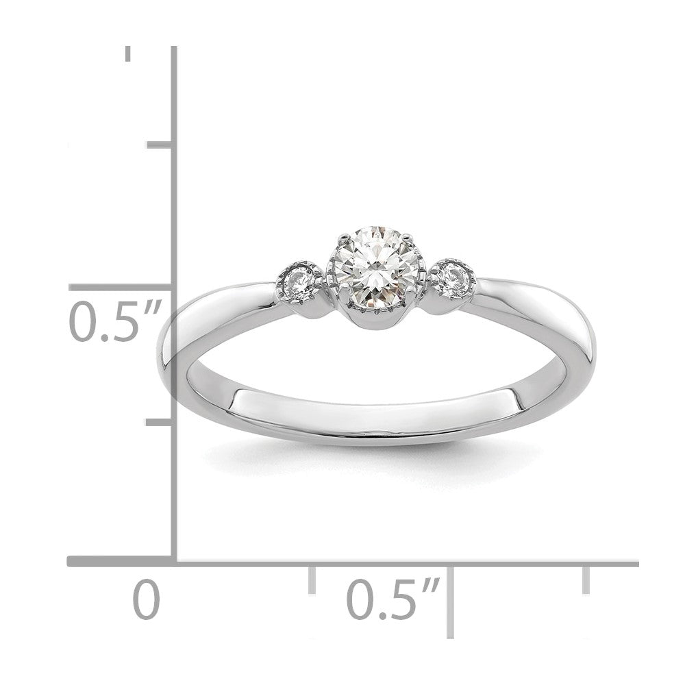 14K White Gold Beaded Edge Petite 3-Stone 1/4 carat Round Diamond Complete Promise/Engagement Ring