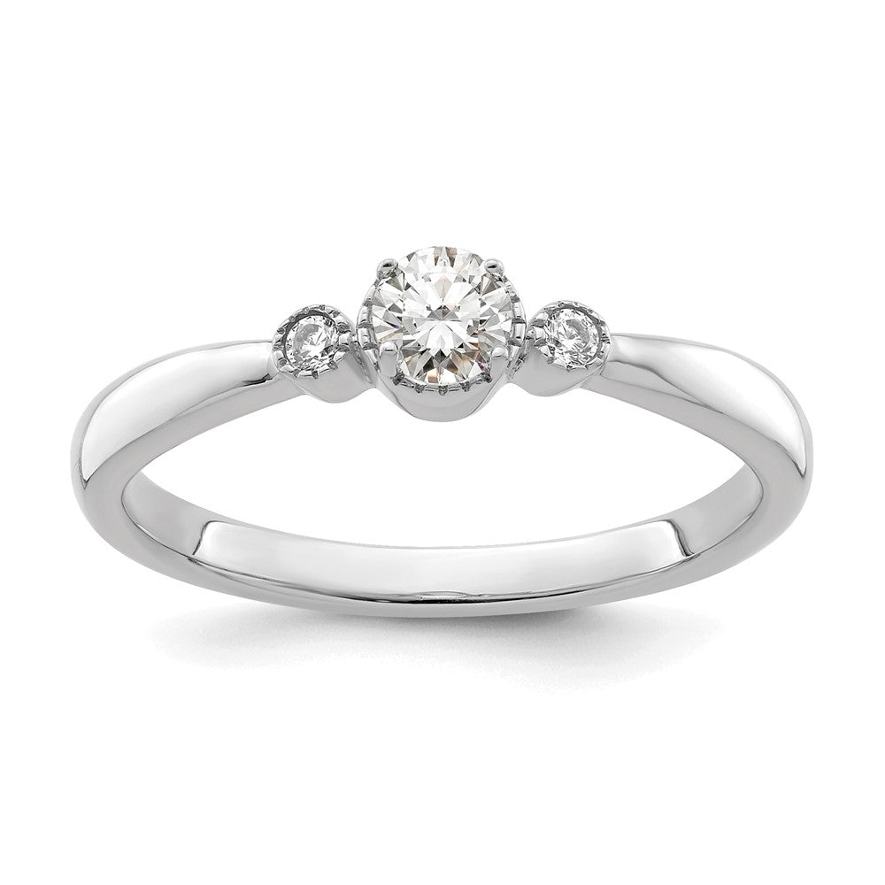 14K White Gold Beaded Edge Petite 3-Stone 1/4 carat Round Diamond Complete Promise/Engagement Ring