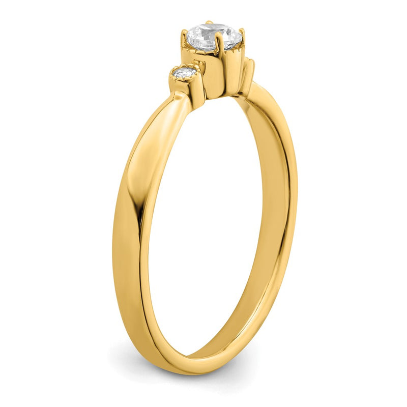 14K Yellow Gold Beaded Edge Petite 3-Stone 1/4 carat Round Diamond Complete Promise/Engagement Ring