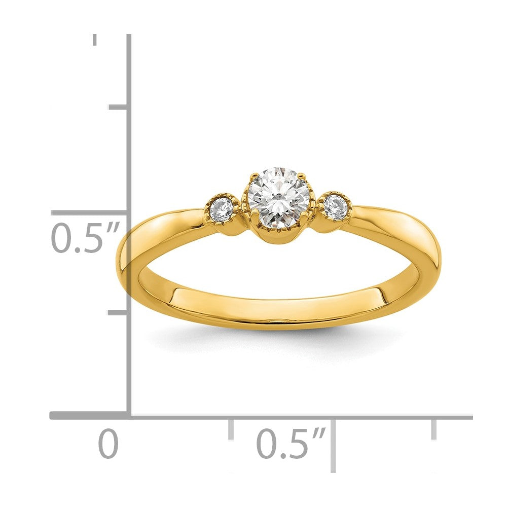 14K Yellow Gold Beaded Edge Petite 3-Stone 1/4 carat Round Diamond Complete Promise/Engagement Ring