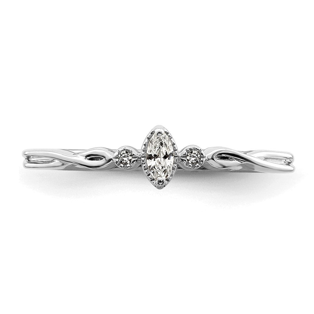 14K White Gold Beaded Edge Petite 3-Stone 1/15 carat Marquise Diamond Complete Promise/Engagement Ring
