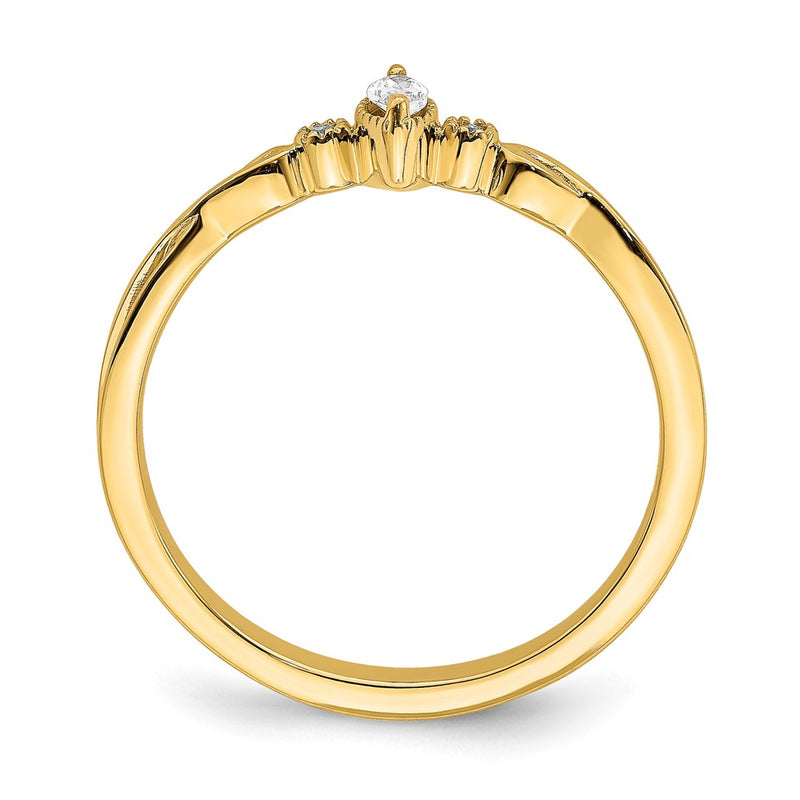 14K Yellow Gold Beaded Edge Petite 3-Stone 1/15 carat Marquise Diamond Complete Promise/Engagement Ring
