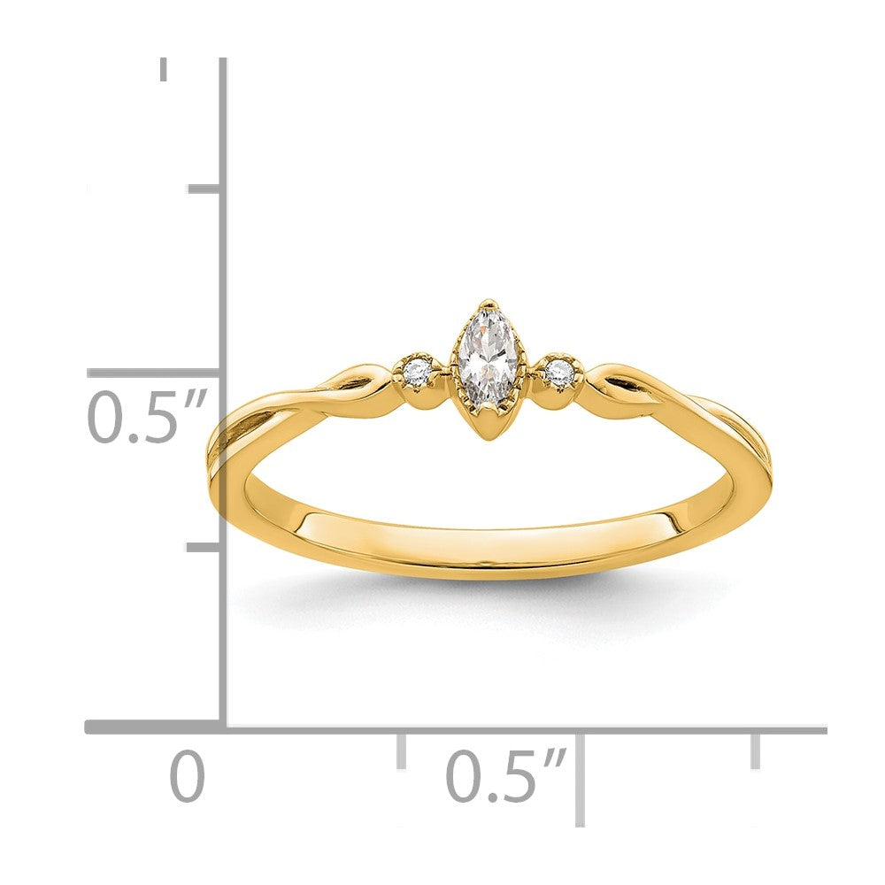 14K Yellow Gold Beaded Edge Petite 3-Stone 1/15 carat Marquise Diamond Complete Promise/Engagement Ring