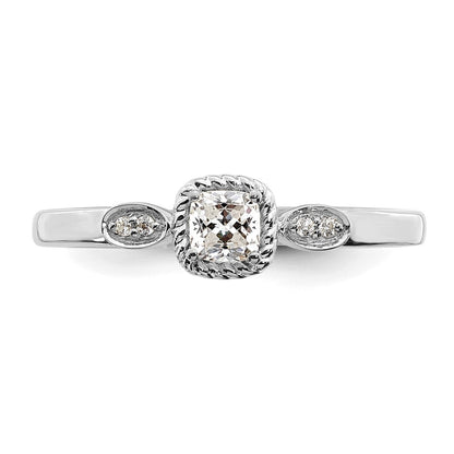 14K White Gold Rope Edge Petite 1/4 Carat Cushion Cut Diamond Complete Promise/Engagement Ring