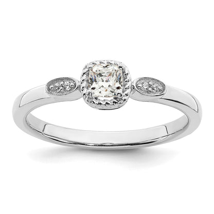 14K White Gold Rope Edge Petite 1/4 Carat Cushion Cut Diamond Complete Promise/Engagement Ring