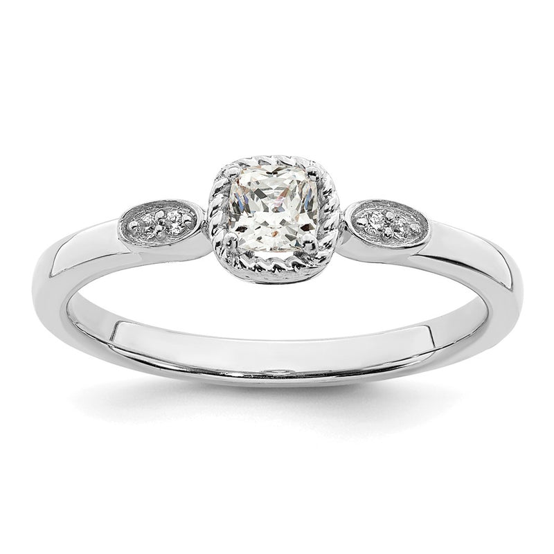 14K White Gold Rope Edge Petite 1/4 Carat Cushion Cut Diamond Complete Promise/Engagement Ring