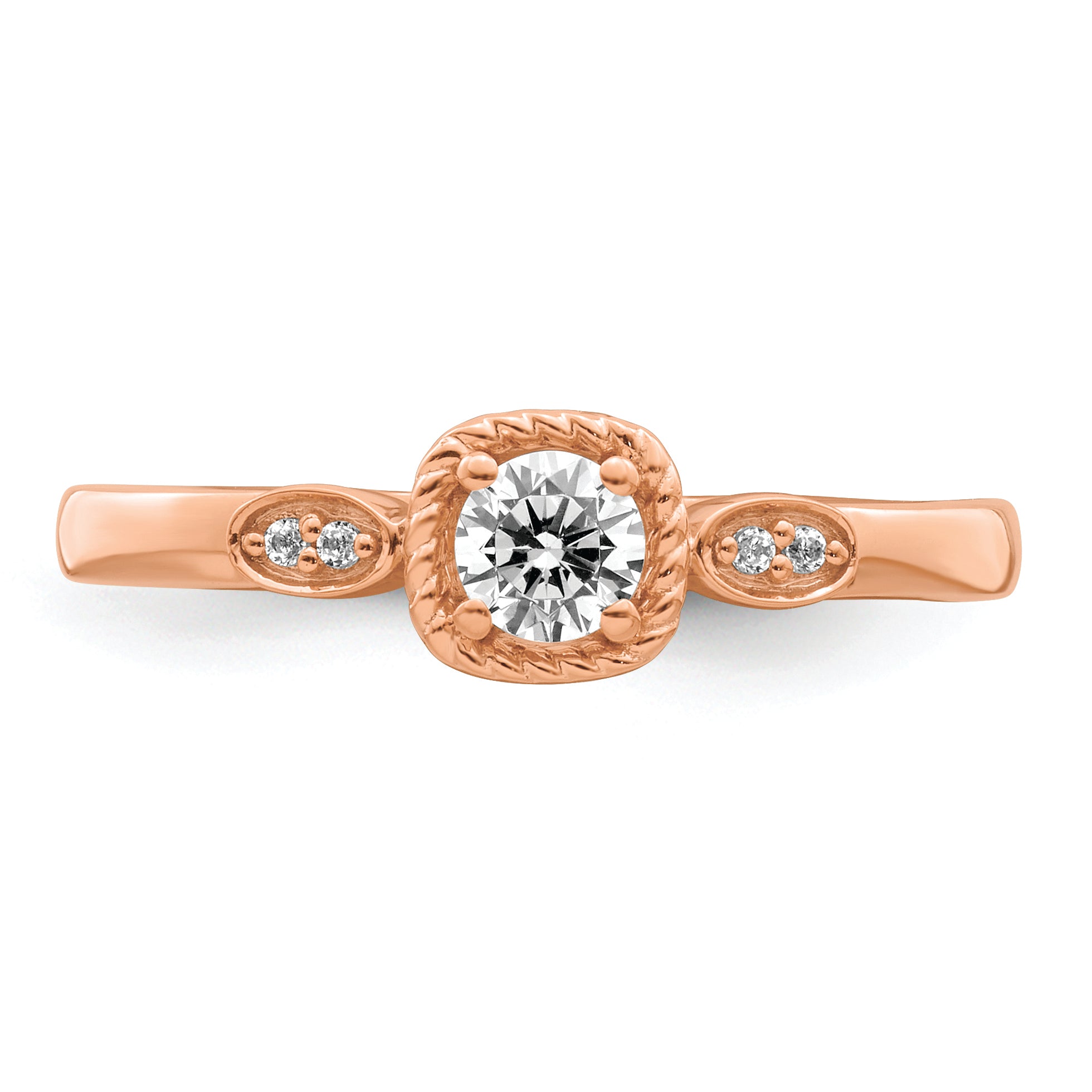 14K Rose Gold Rope Edge Petite 1/4 Carat Round Diamond Complete Promise/Engagement Ring