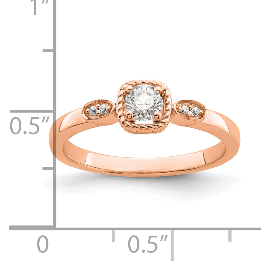 14K Rose Gold Rope Edge Petite 1/4 Carat Round Diamond Complete Promise/Engagement Ring